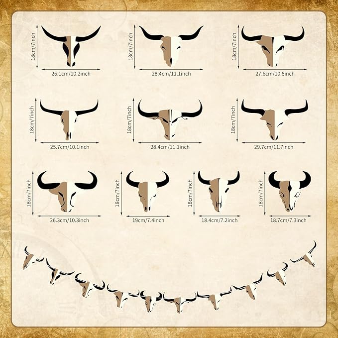 Hooqict Western Cowboy Rodeo Party Banner Western Birthday Party Decorations Bull Skull Banner Western Happy Birthday Banner Garland for Wild West Country Birthday Decorations