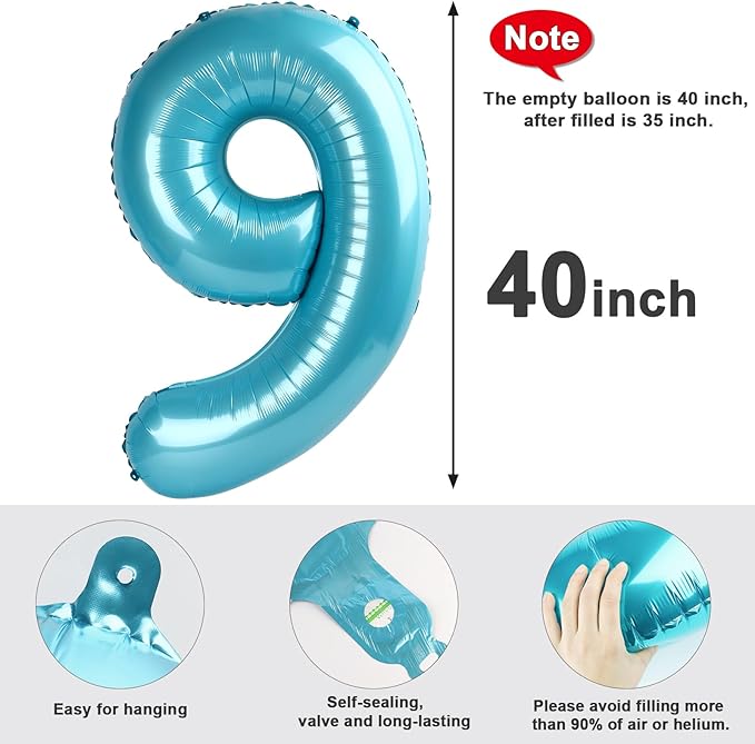 40 Inch Pearl Blue Numbers 9 Balloon, Balloons Decorations for 9 19 90 Birthday Party, Engagement, Wedding, Graduations, Photo Shoot Supplies
