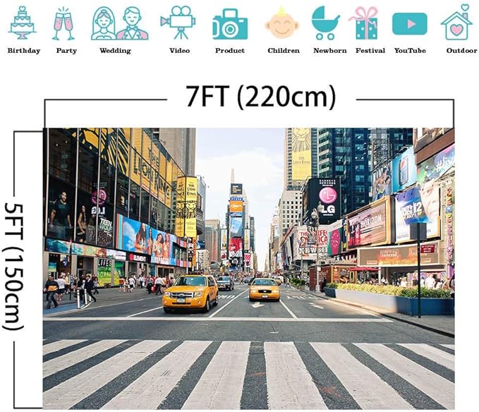 NYC Time Square Buildings Photo Backdrops Taxi New York Fashion Street Party Photography Background Adult Portrait Studio Booth Props Banner 7x5ft