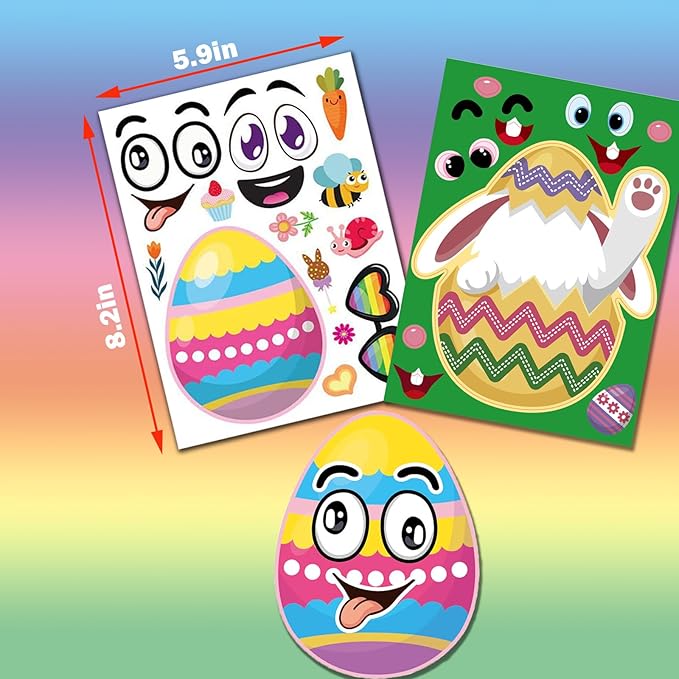 24 Sheets Easter Stickers Make a Face Stickers for Kids DIY Easter Egg Bunny Sticker Sheet for Boys Girls Children Easter Party Supplies Exchange Gifts