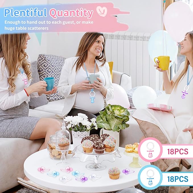 Pacifiers for Baby Shower Game, 36 Plastic Pacifiers for Baby Shower Decoration DIY, Large Size Baby Shower Pacifiers, Gender Reveal Party Table Scatter/Hunt Baby Shower Game Props(Blue&Pink, 2.75 in)