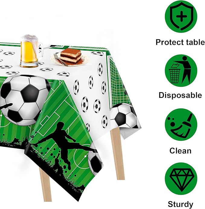 Kochorie 2 Pieces Soccer Party Tablecloth Plastic Soccer Themed Tablecover Disposable Rectangle Tablecloths Sports Themed Party Decoration for Soccer Birthday Supplies