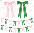 2 Strings Pink & Green Bow Garland Banner Decorations, 16Pcs Pre-Strung Satin Ribbon with 6.7ft Chain for Girls Ribbon Bow Banner Coquette Room Birthday Baby Shower Bachelorette Wedding Party Decor