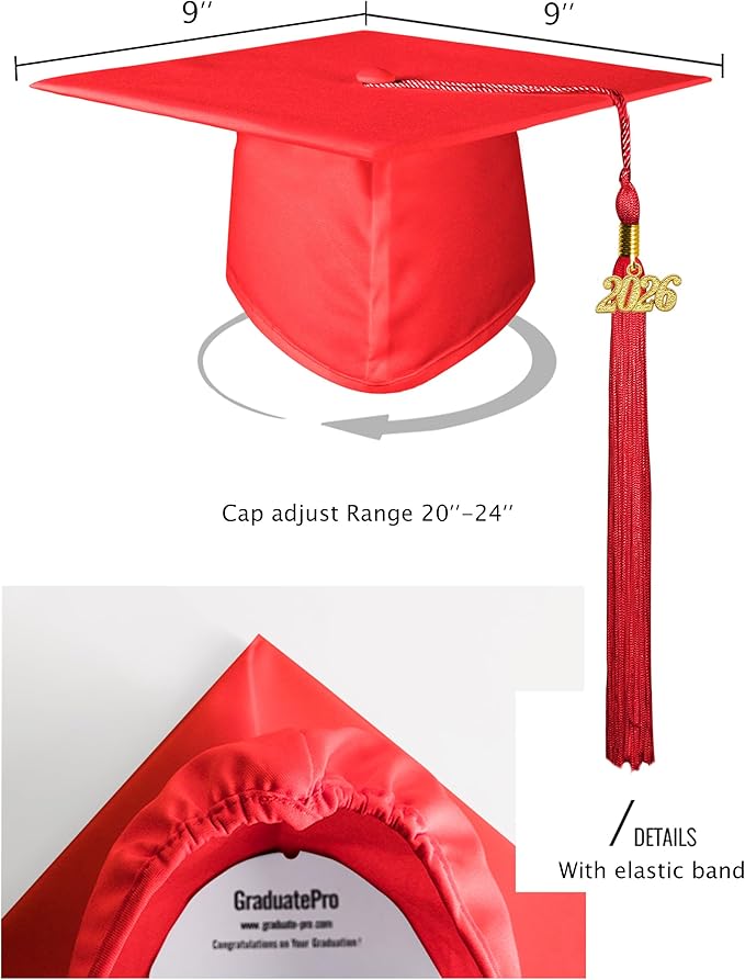 GraduatePro Matte Graduation Cap and Gown Class of 2026 Set Bulk with Tassel for High School & College 12 Colors