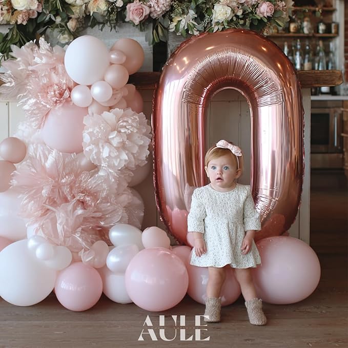AULE 40 Inch Big Rose Gold 0 Balloon Number Large Foil Helium Number Balloons 0-9 Jumbo Giant Happy 0th Birthday Party Decorations for Boy or Girl Huge Mylar Anniversary Party Supplies