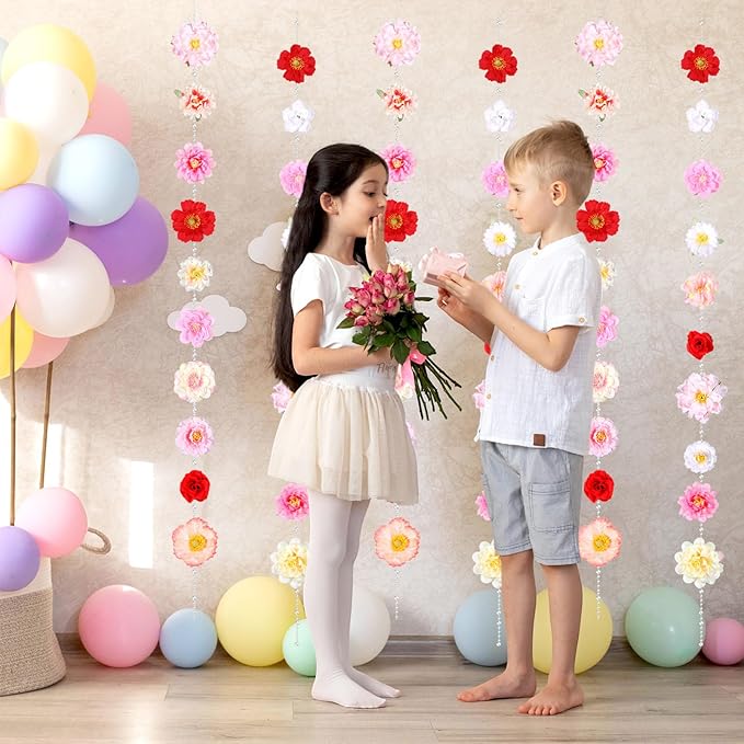 6 Pack 47.24 ft Flower Garland Hanging Decorations Floating Flowers Backdrop Wildflower Garland Artificial Fake Floral Vines Bead Chain Floral Party Decor Halloween Fall Birthday Wall