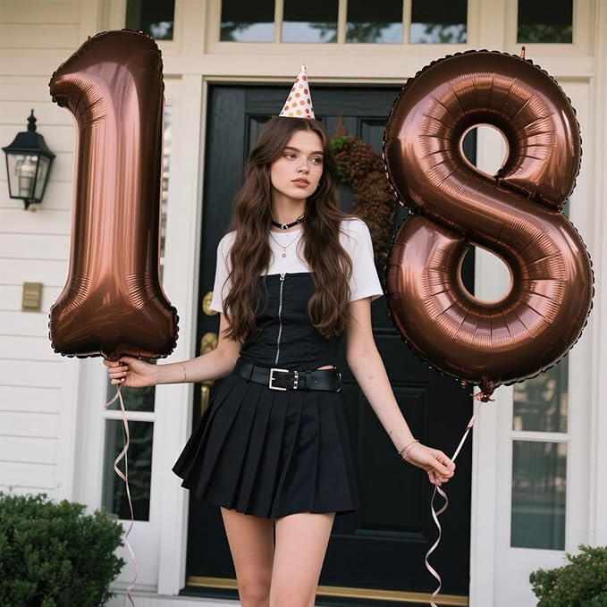 40 Inch Giant Dark Brown Foil Number 8th 18th 28th Birthday Chocolate Balloons Digit 8 Balloons for Men Women 80th Anniversary Party Decorations Supplies