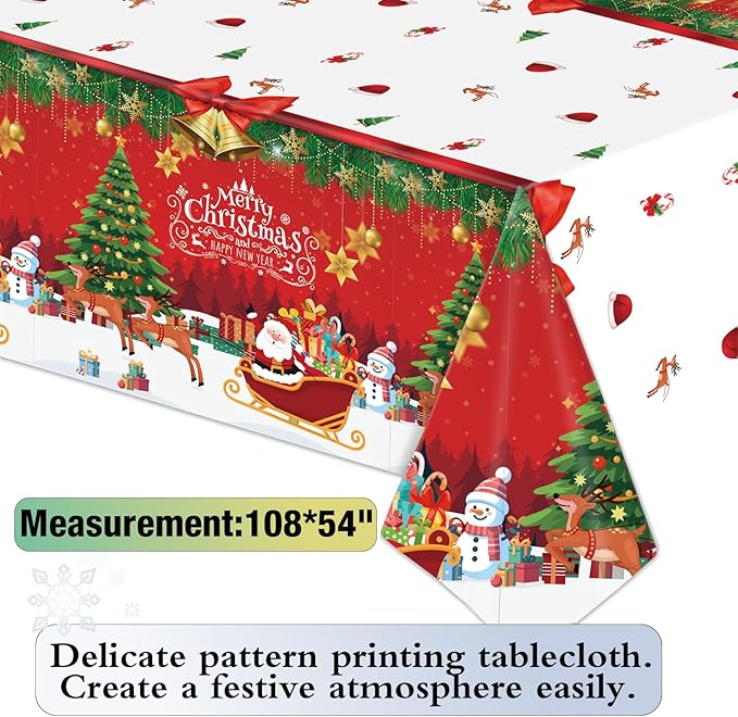 Christmas Party Decorations Set, Merry Christmas Banner, Multicolor Fringe Curtains, Xmas Tree Deer Tablecloth, Santa Cake Topper, Foil Balloons, Snowman Hanging Snowflakes Swirls