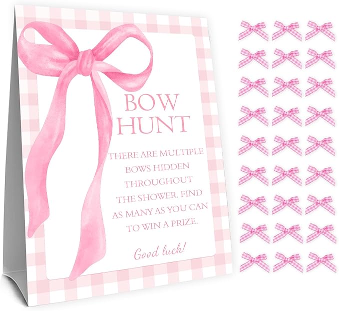Pink Bow Baby Shower Decorations, Girl's Baby Shower with 50PCS Pink Bow Cards Kids' Party, Birthday Party Decorations, Party Favor & Decorations