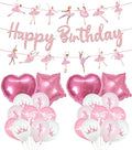 25Pcs Ballerina Birthday Party Decorations Pink Ballet Girls Happy Birthday Banners Pink White Latex Balloons Star and Heart Foil Balloons Baby Shower Party Supplie