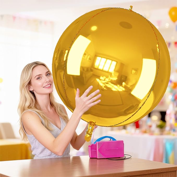 Gold Round Foil Balloons 32 Inch 5 Pcs 4D Ball Balloons Metallic Golden Balloon Ornament Mylar Balloon Chrome for Birthday Graduation Wedding Anniversary New Year Disco Party Decorations