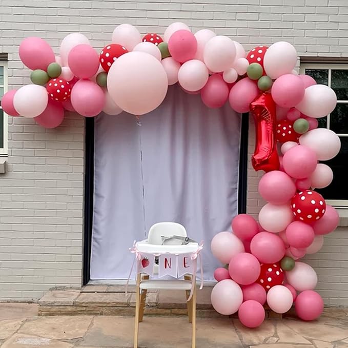 Strawberry Balloons Garland Arch Kit - Hot Pink, Red & Pastel Polka Dot Balloons for Girls' Berry Themed Birthday or Baby Shower Party Decorations
