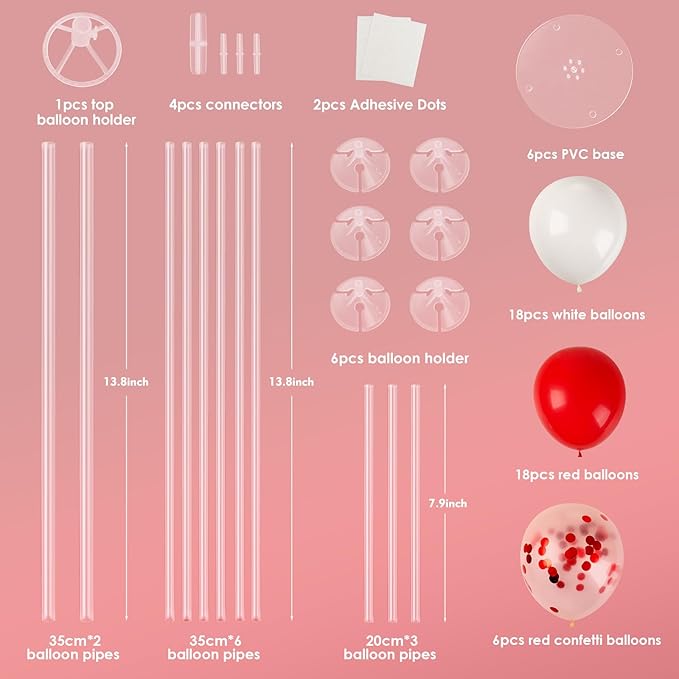 6 Sets Balloon Stand Kits, Balloon Sticks with Base for Table Centerpieces Graduation Birthday Baby Shower Gender Reveal Party Decorations(Red&White)