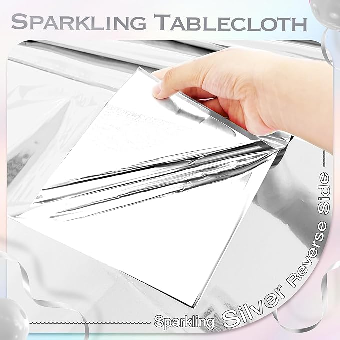 2Pcs SilverFoil Metallic Tablecloth Shiny Party Table Cloth 54" X 108" Disposable Rectangle Decoration for Thanksgiving Christmas Graduation Birthday Pary