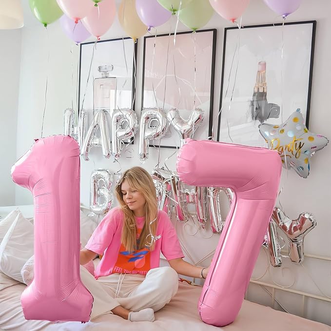 Pink 18 Balloon Number 40 Inch, Large Pearl Pink Number 18 Balloon, Light Pink 18 Balloons Foil Helium 18 Birthday Balloons for Girls Women 18th or 81st Year Old Birthday Party Decorations Anniversary