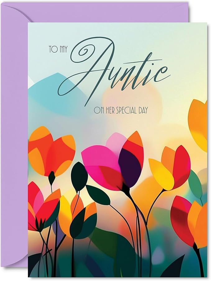 Aunt Birthday Card - Vibrant Summer Flowers - Vivid Happy Birthday Card for Auntie from Niece Nephew, A5 Female Floral Bday Golden Greeting Cards