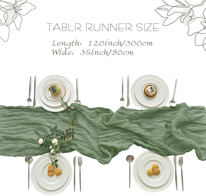 IVAPUPU 6 Pcs Cheesecloth Table Runner - 10ft Sage Green Easter Spring Boho Gauze Cheese Cloth Table Runners for Baby Shower Decoration Wedding Party Garden Farmhouse