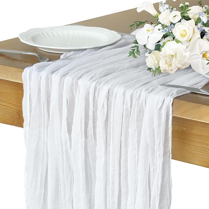 Ivory White Table Runner, 10FT Rustic White Table Runner 35*120inch Boho Table Runners for Wedding Bridal Shower Baby Shower Table Centerpiece Decorations