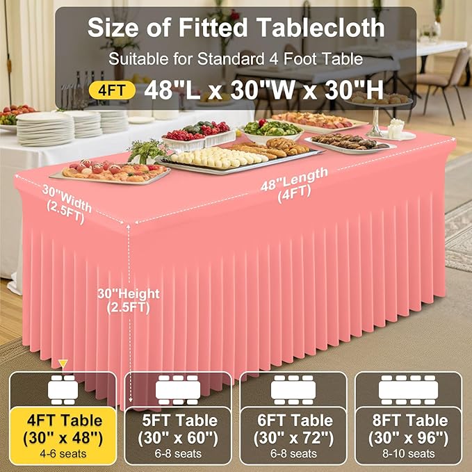 Smiry Spandex Tablecloth, Elastic Fitted Stretch Tablecloth for 4FT Rectangle Tables, Waterproof Washable Table Cover Skirt for Outdoor, Wedding, Banquet & Parties (Coral Red, 48Lx30Wx30H Inch)