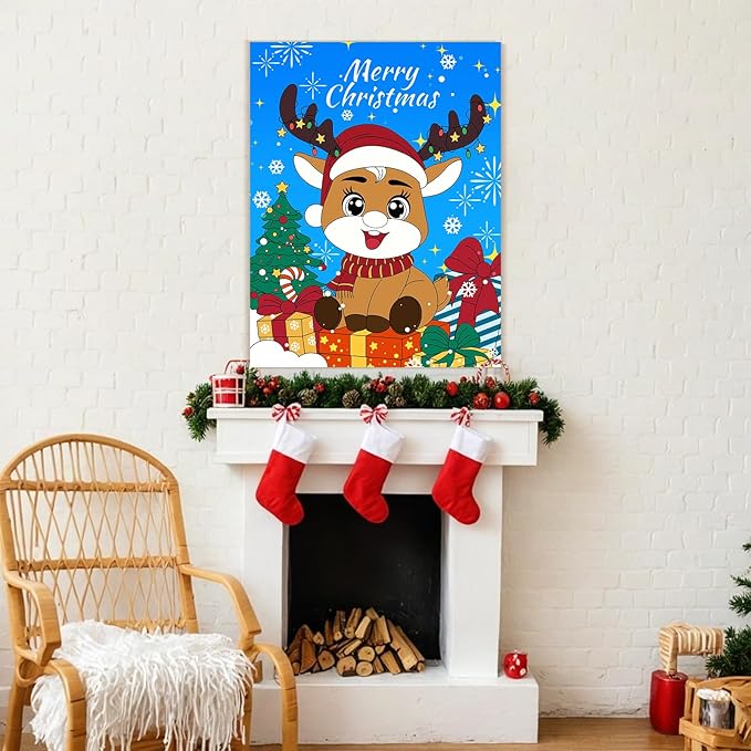 Christmas Games - Pin The Nose on The Reindeer Games for Families Party, Cute Indoor Christmas Home Decor Party Decorations, Xmas Activities Presents Holiday Decor, Blue