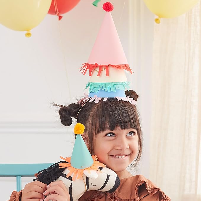 Meri Meri Birthday Party Hats, Pack of 8 Bright and Colorful Cone Birthday Hats for Kids & Adults, Cone Party Hats