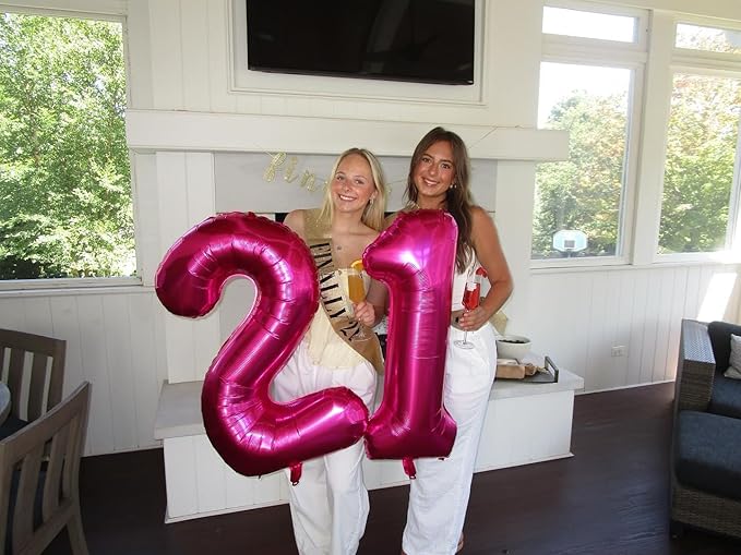 21 Balloon Number, Hot Pink Number 21st Birthday Balloons 40 Inch, 21 or 12 Years Old Hot Pink Birthday Decorations for Men Women Him Her, 21st Anniversary Decorations