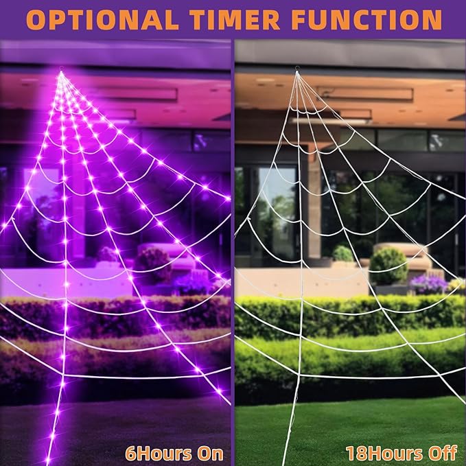 Halloween Decorations Outdoor and Indoor, 250 LED Halloween Spider Web Light Decorations, 200" Large Light Up Spider Web for Yard(Purple)