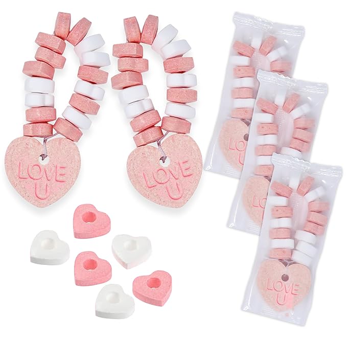 Gift Boutique Valentines Heart Bracelet Candy 50 Pack Individually Wrapped Love U Charm Hearts Shaped Bracelets White Pink Red Beads Party Bags Treats