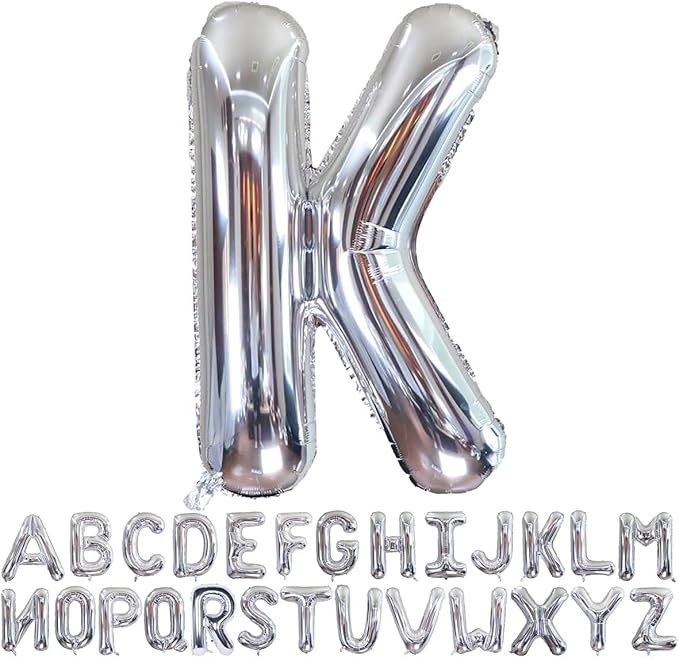 Silver Letter K Balloons 40 inch Large Alphabet K Balloons Silver Helium Foil Letter Balloon Banner for Birthday Party Anniversary Wedding Decoration