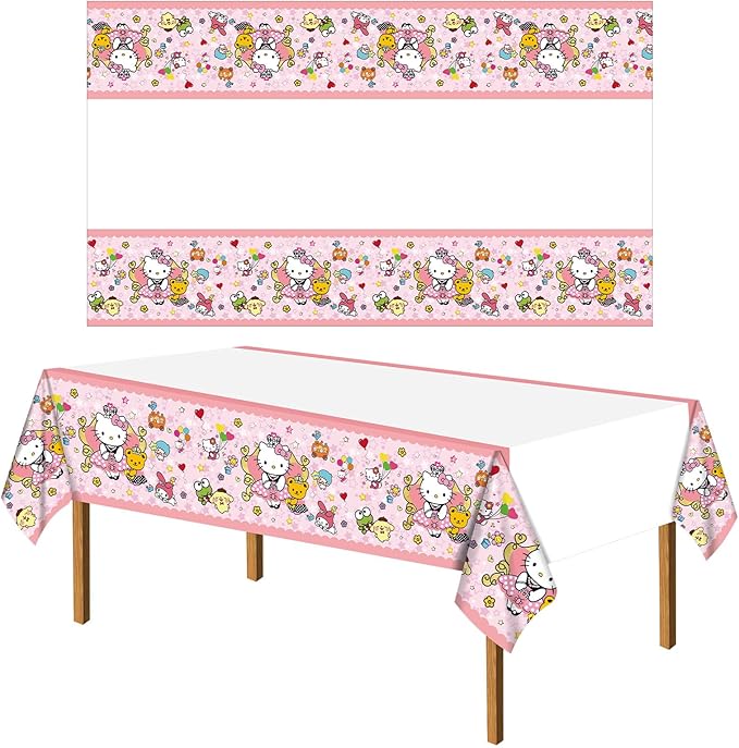 2pcs Pink Cat Tablecloth Cute Anime Themed Party Supplies Tablecover Perfect for Birthday Celebration and Party Decorations (70x42.9 inch) (Coral Cat)