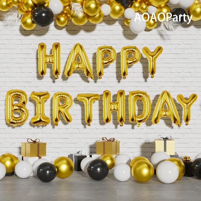 52PC Letter Balloons Foil Mylar Gold Balloons A-Z 16Inch Hanging Alphabet Balloon Custom Phrase for Birthday Anniversary Wedding Party Decorations