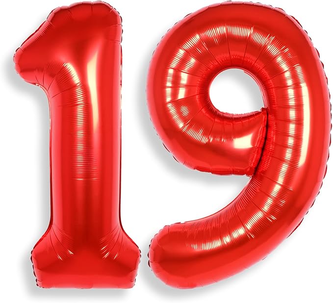 AULE 40 Inch Big Red Foil 19 Number Balloons for Girl Large 19th Happy Birthday Decorations Giant Huge Helium Mylar 91 Anniversary Party Decor