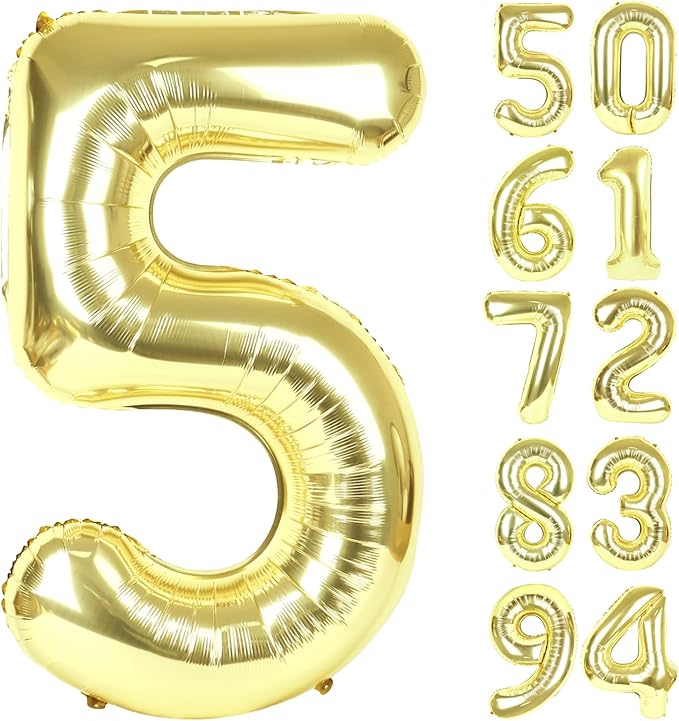 Champagne Gold 5 Balloon, Number Balloons 40 Inch, Light Gold 5th Birthday Balloon Decorations, Light Gold Party Supplies, 5 Number Balloons, Number 5 Balloon