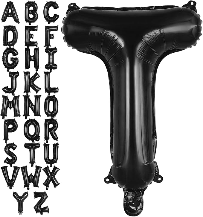 Black Letter T Balloons, 40 Inch Large Foil Letter Balloons, Custom Phrase Balloon for Birthday Party Wedding Anniversary Decoration (Black T)