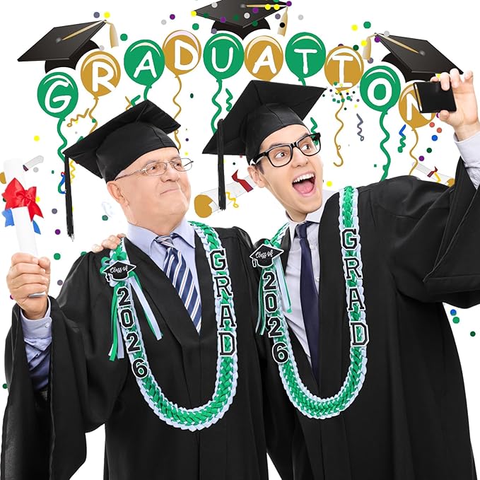 Hotop 2026 Graduation Leis Class of 2026 Grad Ribbon Money Lei Handmade Double Braided Necklace for Graduation Gifts Supplies