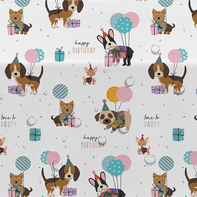 Dog Birthday Decorations Tablecloth, Disposable Puppy Dog Party Supplies Table Cover for Birthday Baby Shower, 3 Pack, 86in x 55in