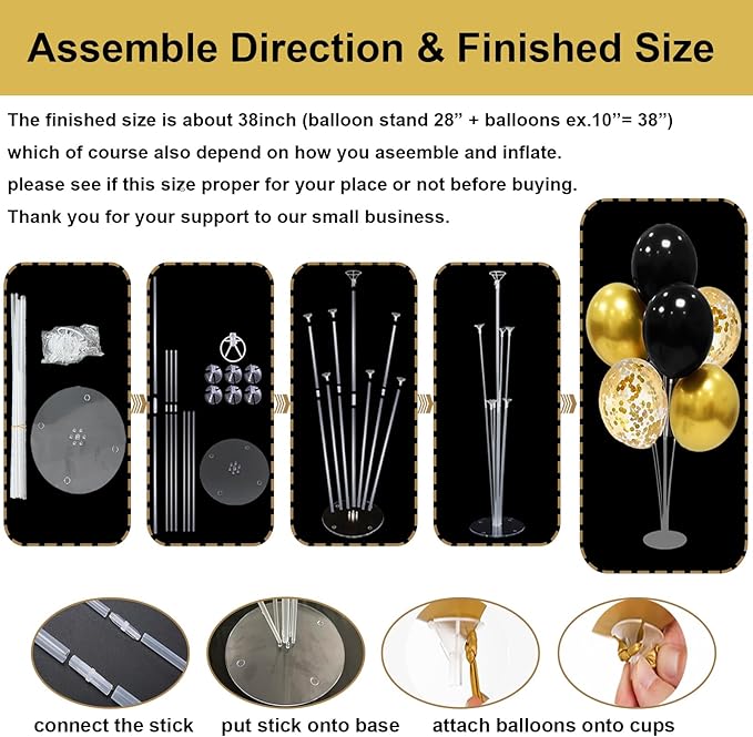 Black and Gold Party Decorations 4 Set Balloon Stand Table Centerpieces for Men's Women's Birthday Wedding Retirement Anniversary New Years Graduation Decorations 2026