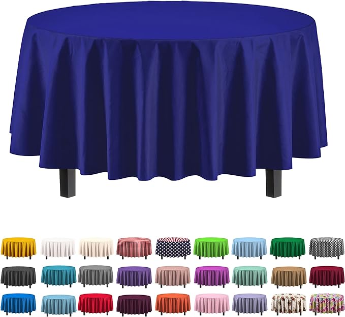 Exquisite 12-Pack Premium Plastic Tablecloth Pack of 12 Premium Plastic Tablecloth 84 Inch Round Table Cover - Navy Blue