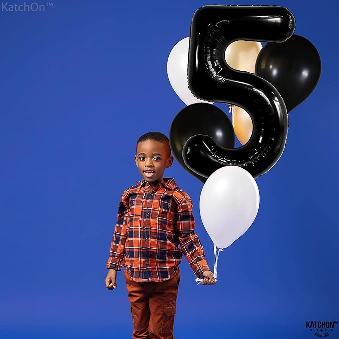 KatchOn, Black Number 5 Balloon Foil - Giant, 40 Inch | 5 Birthday Balloon Black, 5th Birthday Decorations for Boys | Black 5 Number Balloon, 5 Year Old balloon, 5th Birthday Decorations Girl