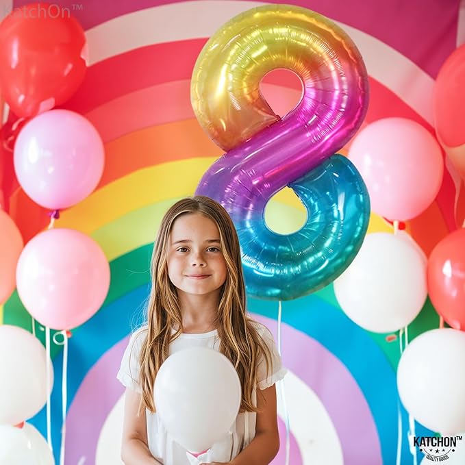 KatchOn, Giant Rainbow Number 8 Balloon - 40 Inch | 8 Balloons for Birthday Girl Rainbow 8 Balloon Number | 8th Tie Dye Birthday Decorations For Girls | 8 Number Balloons for Anniversary Decorations