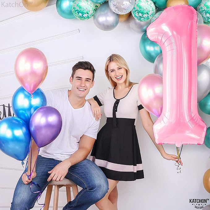 KatchOn, Light Pink 1 Balloon Number - 40 Inch | Number 1 Balloons for 1st Birthday Party | Pink Number Balloons, First Birthday Decorations For Girl | 1 Balloon for Happy Anniversary Decorations