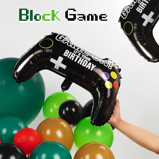 Video game Balloon garland kit 135pcs Green Black brown balloons with Controller Star mylar balloons Gamer night Decorations For Boy gaming birthday party supplies