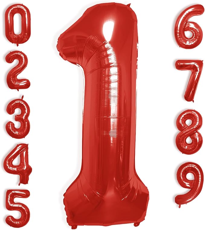 40 Inch Large Red Number Celebration and Decoration Balloon for Birthday Parties, Graduations, Anniversaries, Weddings, Photo Shoots, Special Events - Helium Foil Mylar (Red Number 1)