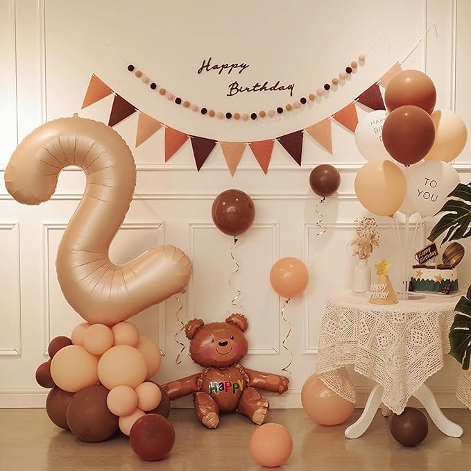 Number 2 Balloon, 2 Balloon, 2 Balloon Number 40 Inch, Beige Large Big Foil Number Balloons for 2 Birthday Party Wedding Anniversary Baby Shower Bachelorette Decoration Supplies