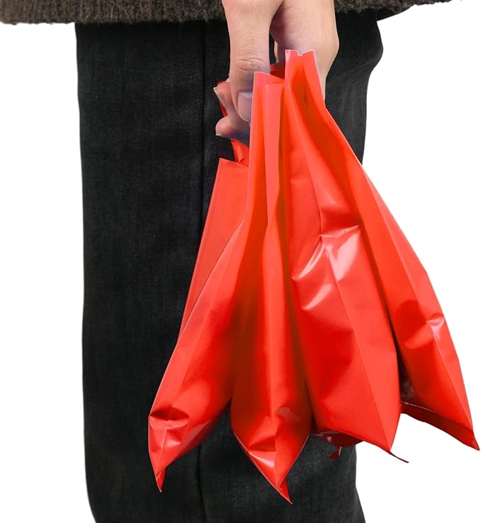 Red 100 PCS Small Gift Bags, 6"x8" Goodie Party Favor Bags with Handle, Treat Retail Pouches for Kids Birthday, Christmas, Small Business