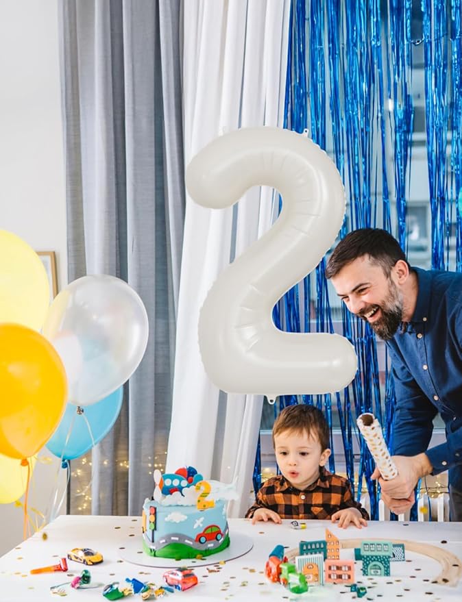 Cream Number 2 Balloons – 40 Inch Giant Foil Number Balloon, Light Cream Number Balloon for Birthday Anniversary Baby Shower Party Decorations