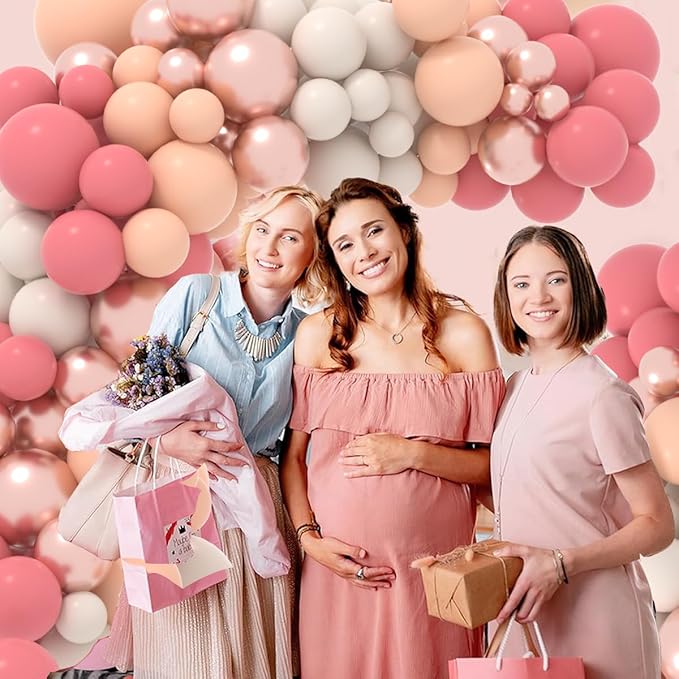 Dusty Pink Blush Balloon Garland Arch Kit, 122PCS Retro Pink Nude Ivory White Metallic Rose Gold Balloons for Boho Engagement Wedding Bridal Shower Birthday Baby Shower Annibersary Party Decorations