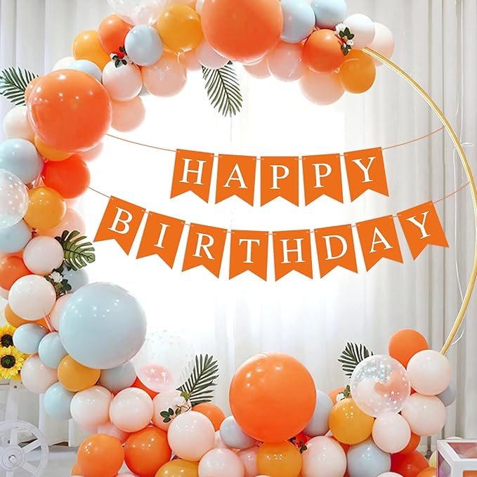Orange Happy Birthday Banner Birthday Sign for Backdrop Happy Birthday Party Decorations for Kids Women Orange Tea Party Room Decor Bunting Banner Garland Birthday Party Supplies