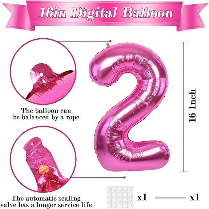 TONIFUL Balloons 16 Inch Hot Pink 0-9 Number Mylar Foil Balloons 10 Pcs Custom digitalal Balloons for 2026 New Year Eve Birthday Party Engagement Graduations Anniversary Baby Shower