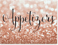Andaz Press Wedding Party Signs, Glitzy Rose Gold Glitter, 8.5x11-inch, Appetizers Table Sign, 1-Pack, Bokeh Colored Party Supplies